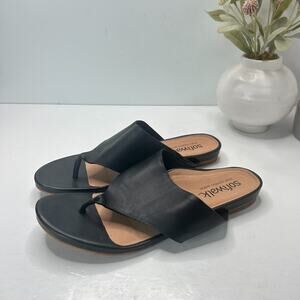 Softwalk Chandler Leather Thong Sandals Black S2306-001 Women's 12W NWOB